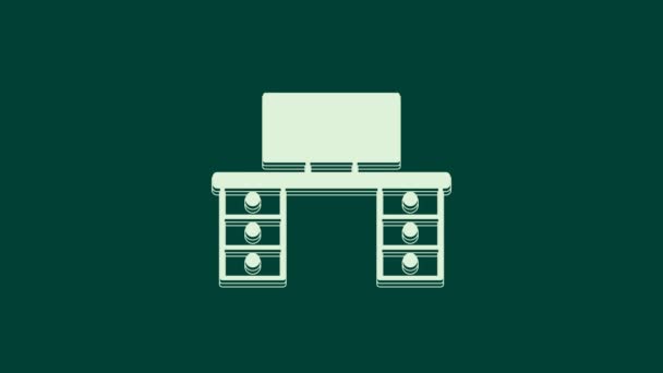 Weißes Schreibtischsymbol isoliert auf grünem Hintergrund. 4K Video Motion Grafik Animation. - Filmmaterial, Video