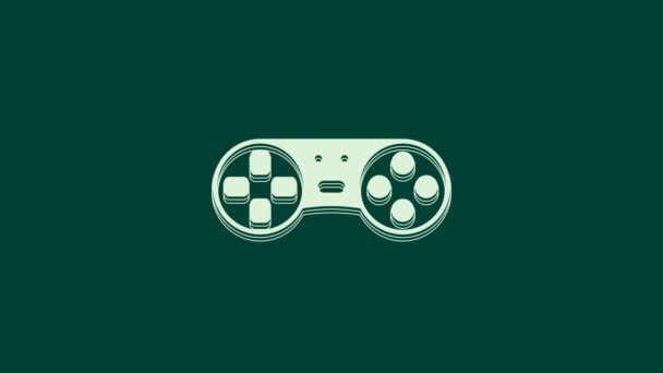 White Game controller of joystick voor spelconsole pictogram geïsoleerd op groene achtergrond. 4K Video motion grafische animatie. - Video