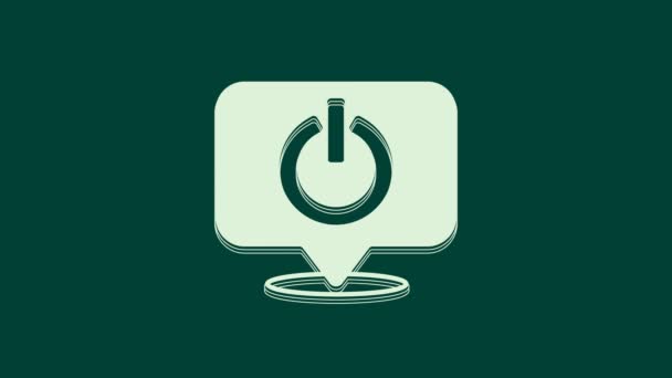 Weißes Power-Symbol isoliert auf grünem Hintergrund. Startschild. 4K Video Motion Grafik Animation. - Filmmaterial, Video