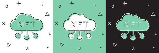Establecer el icono de nube NFT aislado en blanco y verde, fondo negro. Token no fungible. Concepto de arte criptográfico digital. Vector - Vector, Imagen