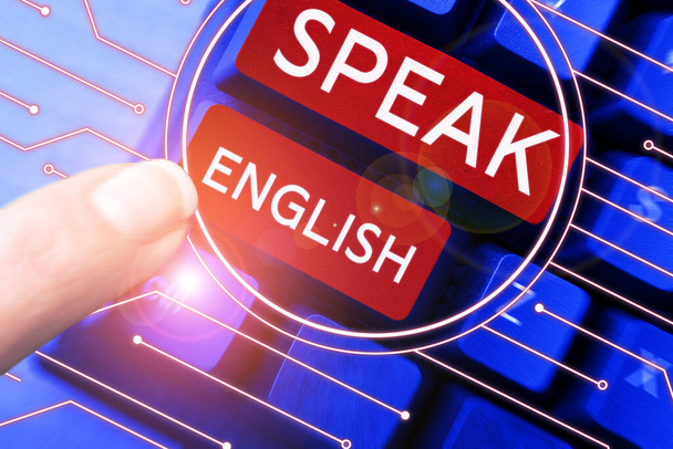 Знак ручной работы Говорите по-английски, бизнес-идея Изучите еще один иностранный язык онлайн словесные курсы - Фото, изображение