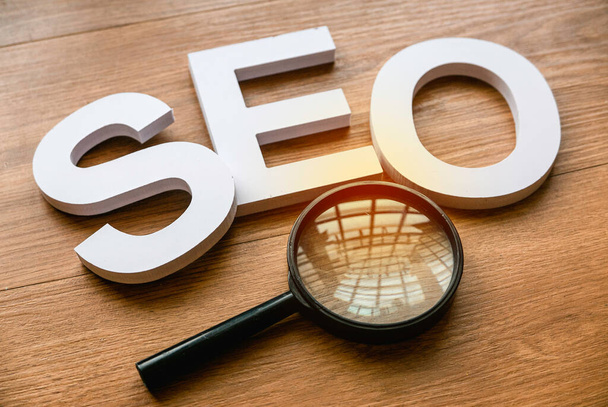SEO alphabet. Search engine optimization.Concept of marketing, ranking, traffic of website internet business technology. - Foto, afbeelding