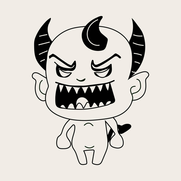 Sticker emoji emoticon emotion happy character sweet hellish entity cute horned devil, evil spirit, devilry, impure force - Vettoriali, immagini