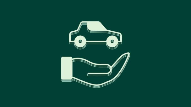 Λευκό αυτοκίνητο ασφαλιστικό εικονίδιο απομονώνονται σε πράσινο φόντο. Ασφαλιστική ιδέα. Ασφάλεια, ασφάλεια, προστασία, προστασία. 4K Γραφική κίνηση κίνησης βίντεο. - Πλάνα, βίντεο