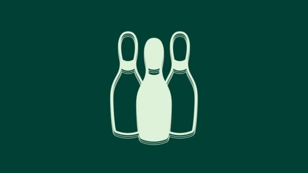 White Bowling pin icon isolated on green background. Juggling clubs, circus skittles. 4K Video motion graphic animation. - Footage, Video