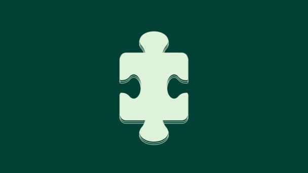 Witte Puzzelstukjes speelgoed pictogram geïsoleerd op groene achtergrond. 4K Video motion grafische animatie. - Video