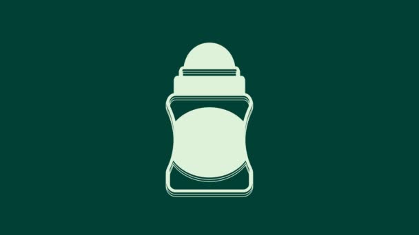 Icono de rollo de desodorante antitranspirante blanco aislado sobre fondo verde. Cosmético para la higiene corporal. Animación gráfica de vídeo 4K. - Metraje, vídeo