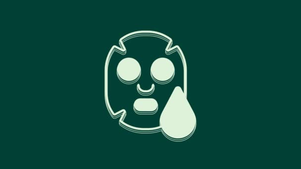 Wit Gezicht cosmetische masker pictogram geïsoleerd op groene achtergrond. Cosmetologie, geneeskunde en gezondheidszorg. 4K Video motion grafische animatie. - Video