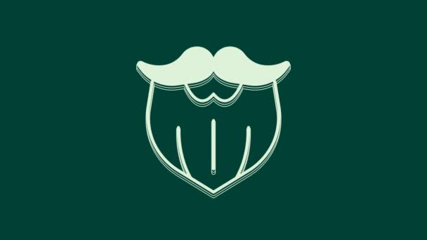 Weißer Schnurrbart und Bart-Ikone isoliert auf grünem Hintergrund. Barbershop-Symbol. Gesichtsfrisur. 4K Video Motion Grafik Animation. - Filmmaterial, Video