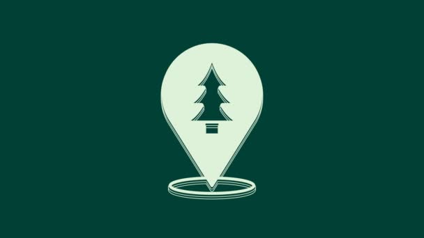 Bílá Umístění lesa na ikonu mapy izolované na zeleném pozadí. Grafická animace pohybu videa 4K. - Záběry, video