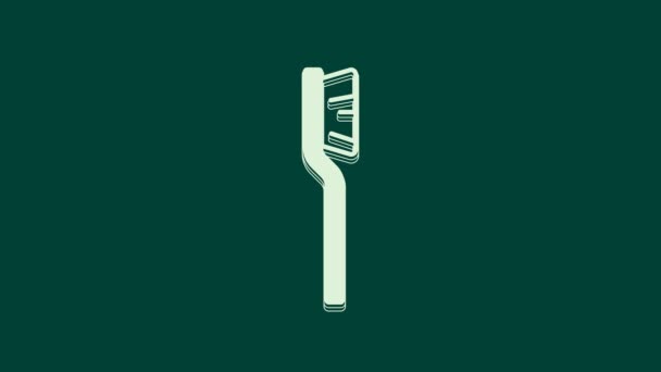 Icona spazzolino bianco isolato su sfondo verde. Animazione grafica 4K Video motion. - Filmati, video