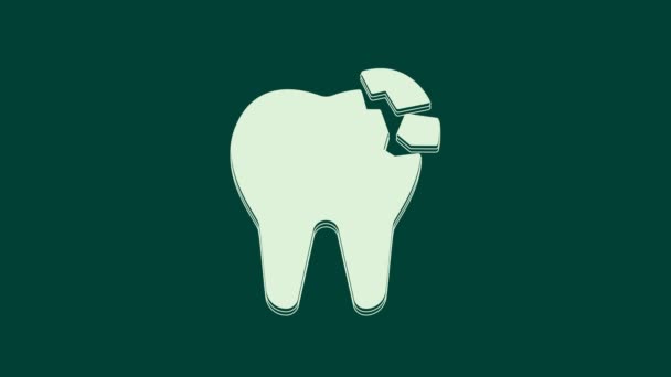 Icono de diente roto blanco aislado sobre fondo verde. Icono problema dental. Símbolo de cuidado dental. Animación gráfica de vídeo 4K. - Imágenes, Vídeo