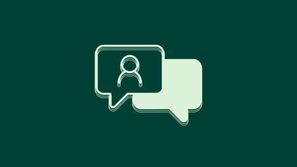 Fehér beszéd buborék chat ikon elszigetelt zöld alapon. Üzenet ikon. Kommunikáció vagy megjegyzés chat szimbólum. 4K Videó mozgás grafikus animáció. - Felvétel, videó