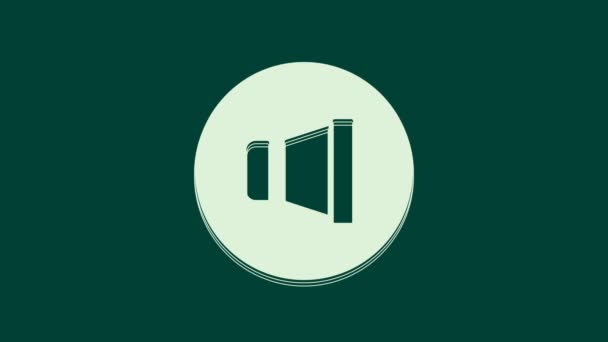 Volume altoparlante bianco, simbolo audio del suono vocale, icona musicale multimediale isolata su sfondo verde. Animazione grafica 4K Video motion. - Filmati, video