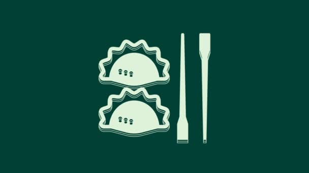 White Dumpling with chopsticks icon isolated on green background. Traditional chinese dish. 4K Video motion graphic animation. - Footage, Video