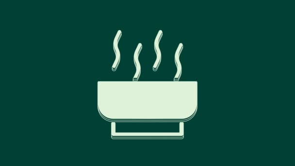 Taça de sopa Ramen branco com macarrão ícone isolado no fundo verde. Tigela de sopa tradicional macarrão asiático. Animação gráfica em movimento de vídeo 4K. - Filmagem, Vídeo
