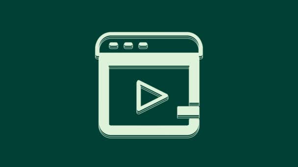 緑色の背景に隔離されたホワイトビデオ広告アイコン。マーケティングとプロモーションプロセスの概念。反応の良い広告。ソーシャルメディア広告。4Kビデオモーショングラフィックアニメーション. - 映像、動画