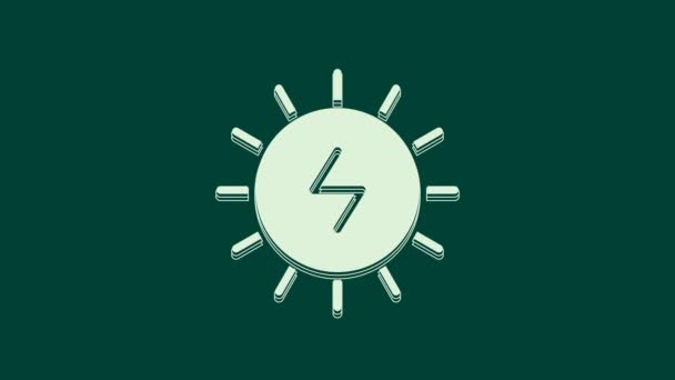 Wit zonne-energie paneel pictogram geïsoleerd op groene achtergrond. Zon met bliksem symbool. 4K Video motion grafische animatie. - Video