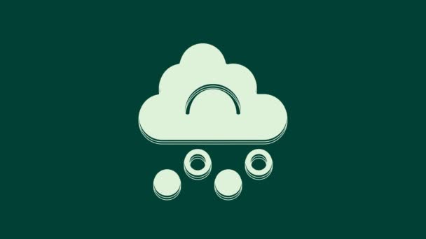 緑の背景に隔離された白い毛の雲のアイコン。4Kビデオモーショングラフィックアニメーション. - 映像、動画