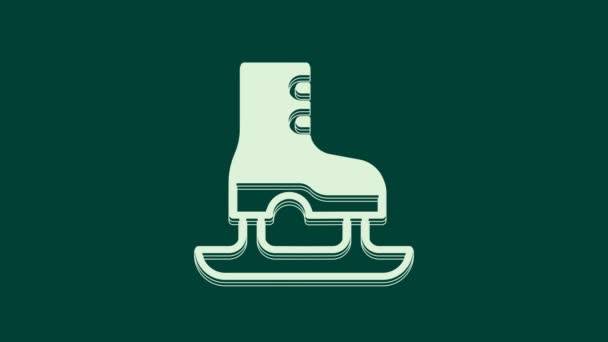 Icono de patines blancos aislado sobre fondo verde. Icono de zapatos de patín de hielo. Botas deportivas con cuchillas. Animación gráfica de vídeo 4K. - Imágenes, Vídeo