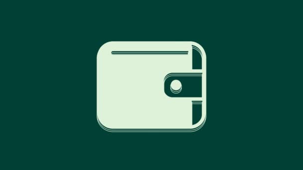 Ikona białego portfela odizolowana na zielonym tle. Ikona torebki. Symbol oszczędności gotówkowych. 4K Animacja graficzna ruchu wideo. - Materiał filmowy, wideo