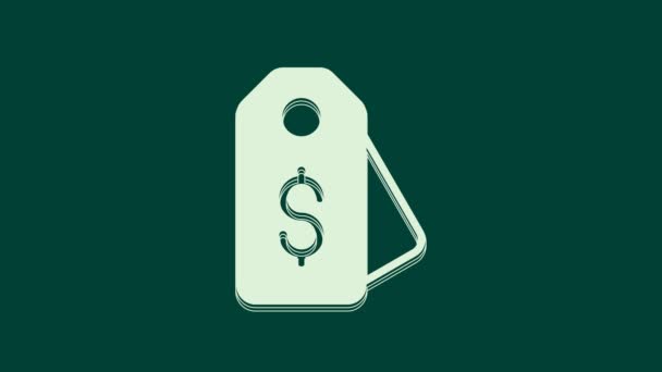 White Price etiqueta con el icono del dólar aislado sobre fondo verde. Insignia por precio. Venta con símbolo de dólar. Descuento de etiqueta promocional. Animación gráfica de vídeo 4K. - Metraje, vídeo