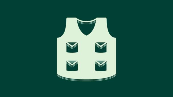 Bílá rybářská bunda ikona izolované na zeleném pozadí. Rybářská vesta. Grafická animace pohybu videa 4K. - Záběry, video