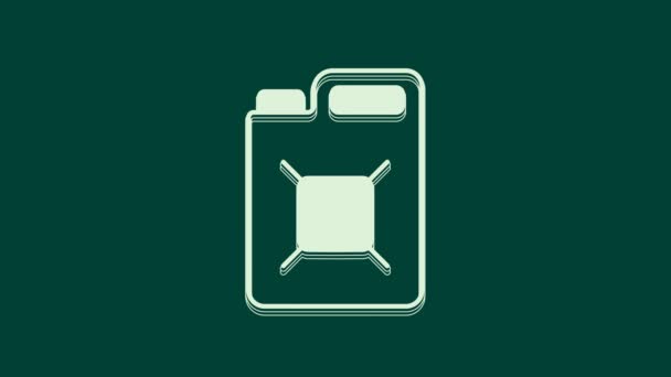 Bílá kanystr pro benzín ikona izolované na zeleném pozadí. Ikona nafty. Grafická animace pohybu videa 4K. - Záběry, video