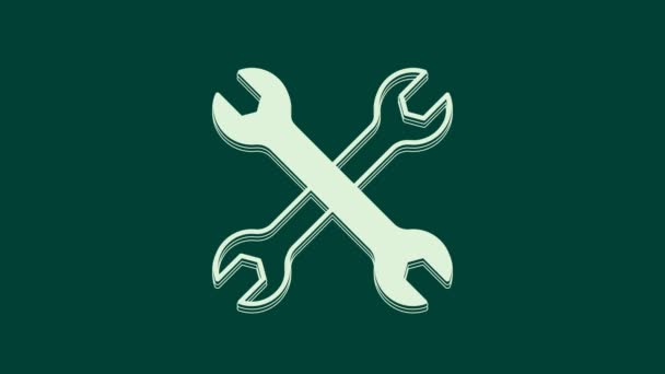 White Wrench spanner icon isolated on green background. Spanner repair tool. Service tool symbol. 4K Video motion graphic animation. - Footage, Video