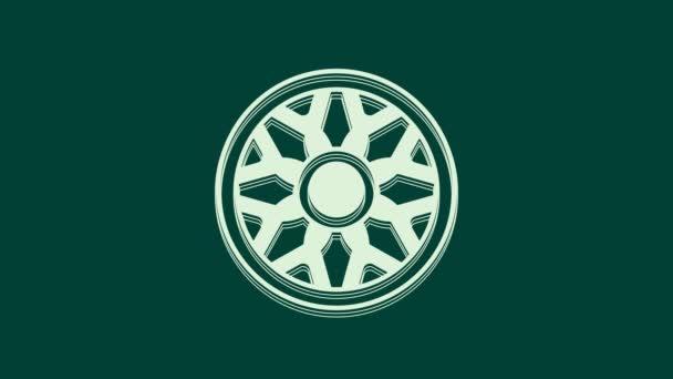 Białe koło stopu do ikony samochodu izolowane na zielonym tle. 4K Animacja graficzna ruchu wideo. - Materiał filmowy, wideo