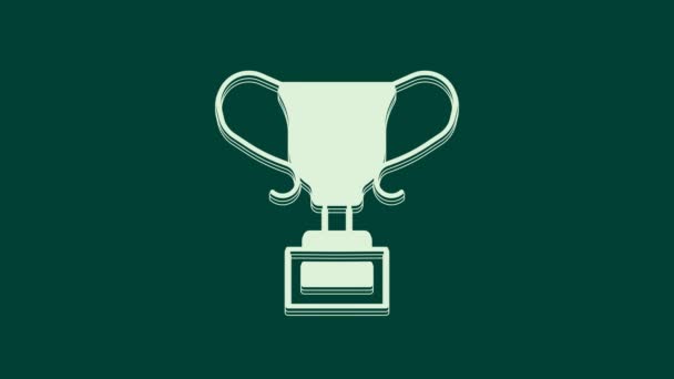 White Award cup kuvake eristetty vihreällä taustalla. Voittajan palkintosymboli. Mestaruus tai kilpailu pokaali. Urheilun saavutus merkki. 4K Video motion graafinen animaatio. - Materiaali, video