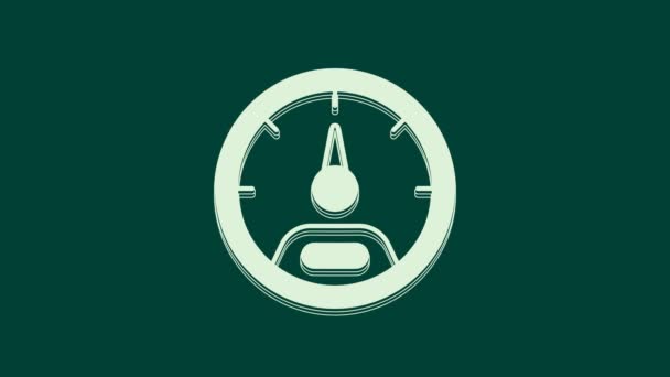 Fehér Sebességmérő ikon elszigetelt zöld háttérrel. 4K Videó mozgás grafikus animáció. - Felvétel, videó