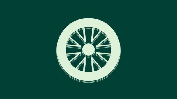 Witte Legering wiel voor auto pictogram geïsoleerd op groene achtergrond. 4K Video motion grafische animatie. - Video