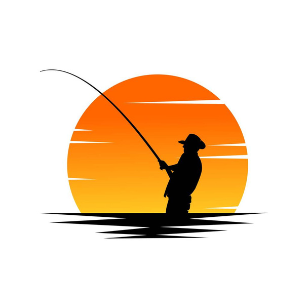 hengel, silhouet van de visser, vectorillustratie - Vector, afbeelding