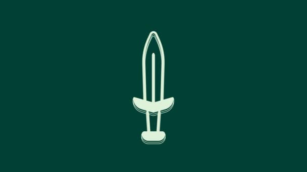 Biała ikona średniowiecznego miecza odizolowana na zielonym tle. Średniowieczna broń. 4K Animacja graficzna ruchu wideo. - Materiał filmowy, wideo
