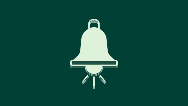 White Ringing alarm bell icon isolated on green background. Fire alarm system. Service bell, handbell sign, notification symbol. 4K Video motion graphic animation. - Footage, Video