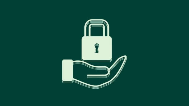 Fehér Lock ikon elszigetelt zöld alapon. Lakat jel. Biztonság, biztonság, védelem, adatvédelem. 4K Videó mozgás grafikus animáció. - Felvétel, videó