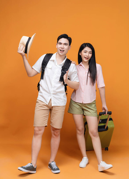 young Asian couple travel concept background - Photo, Image