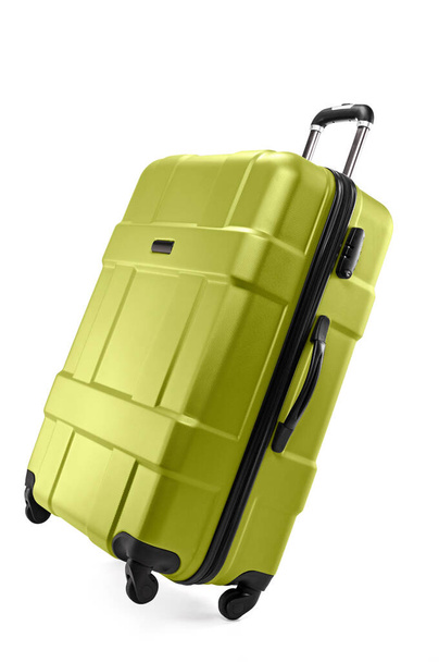 Modern plastic suitcase for traveler isolated on white background - Valokuva, kuva