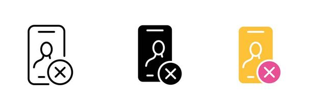 Smartfon z ikoną krzyża, wskazującą funkcję zamknięcia wniosku lub oddalenia powiadomienia. Vector zestaw ikon w linii, czarne i kolorowe style izolowane. - Wektor, obraz