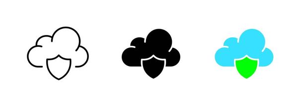 Ein Symbol einer Cloud mit einem Häkchen, das die Fertigstellung oder den Erfolg in einem Cloud Computing oder Datenspeicherkontext darstellt. Vektor Reihe von Symbolen in Linie, schwarze und bunte Stile isoliert. - Vektor, Bild