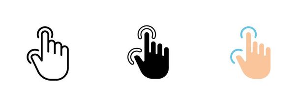 Сенсорний інтерфейс з двома пальцями робить збільшення або збільшення жесту, що означає можливість зміни розміру або зміни розміру. Векторний набір піктограм у лінії, чорно-кольорові стилі ізольовані
. - Вектор, зображення