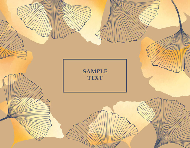 Luxury vector background with ginkgo leaves with place for text, hand drawn watercolor texture, modern design for cards, invitations, posters and covers - Wektor, obraz