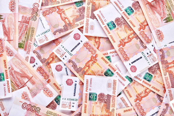 Russian rubles five thousandth banknotes background - Fotoğraf, Görsel