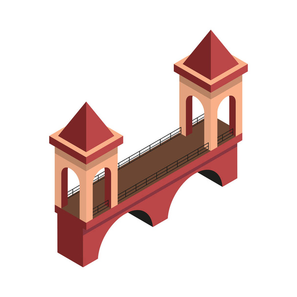 Ponte velha isométrica com torres em fundo branco ilustração vetorial 3d - Vetor, Imagem
