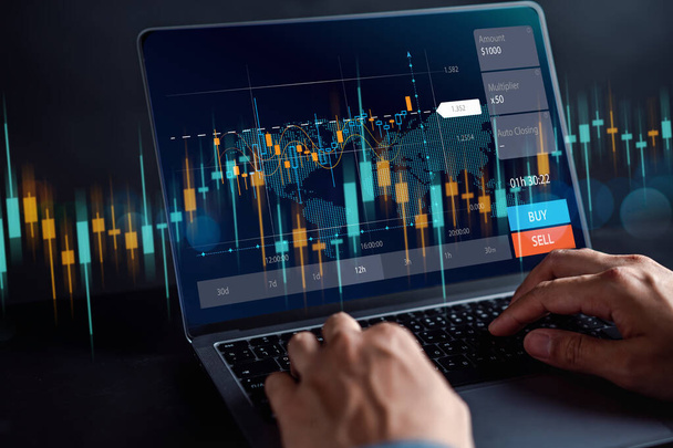 Investor Planning and strategy, Stock market, business people working with technical price graph and indicator, candlestick chart and stock trading computer screen financial investment growth concept - Foto, imagen