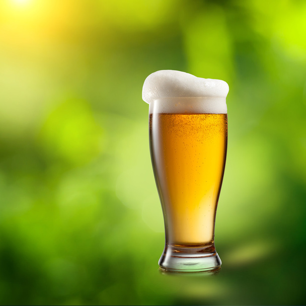 Beer in glass on natural background - Zdjęcie, obraz
