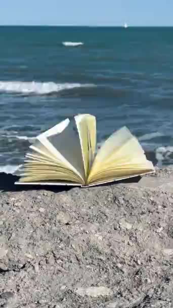 Wind blättert Notizbuchseiten auf Meer Hintergrund - Filmmaterial, Video