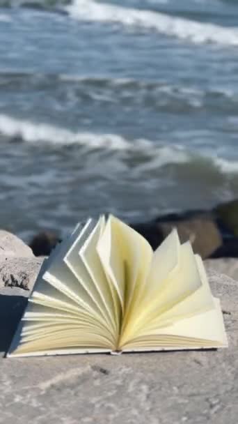 Wind Flipping Notebook Pages on Sea background - Záběry, video