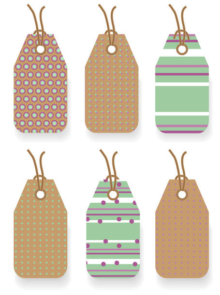 Conjunto de seis pegatinas con patrón sin costuras - marrón, verde, violeta
 - Vector, imagen